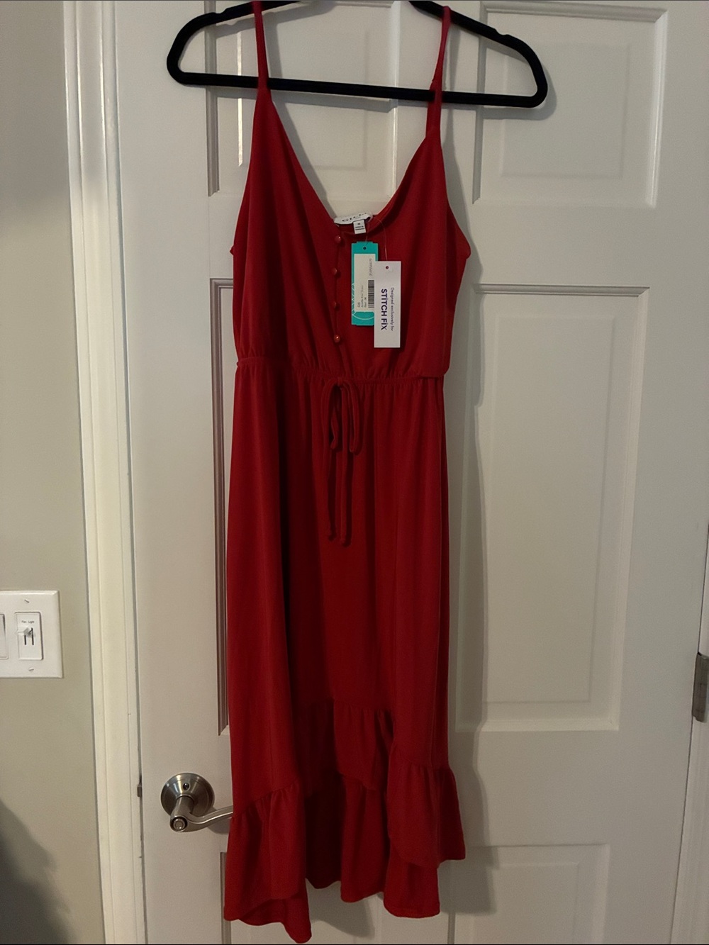 Gilli Red Spaghetti-Strap Drawstring Midi Dress